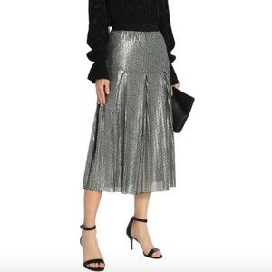 NWT Maje Silver Sequin Pleated Tulle Midi Skirt